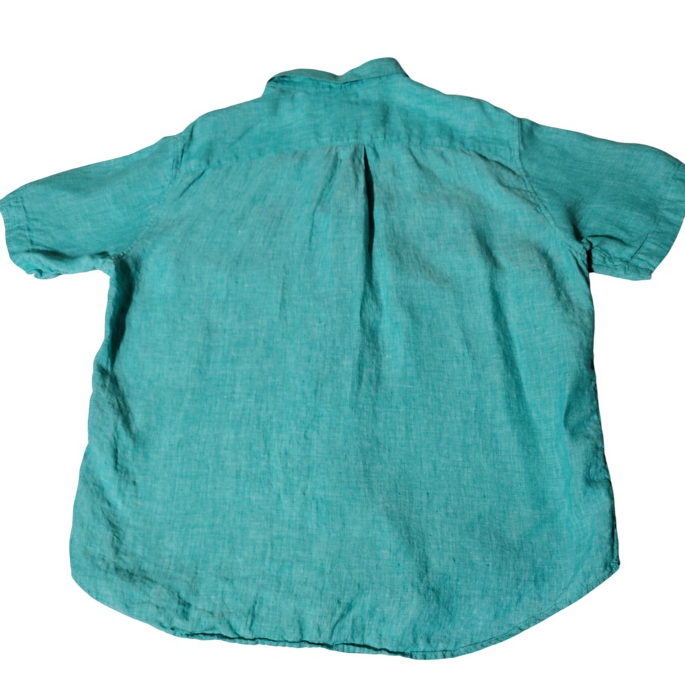 Lands End Mens Teal 100% Linen Short Sleeve Button Down Shirt Traditional Fit L - Picture 2 of 7
